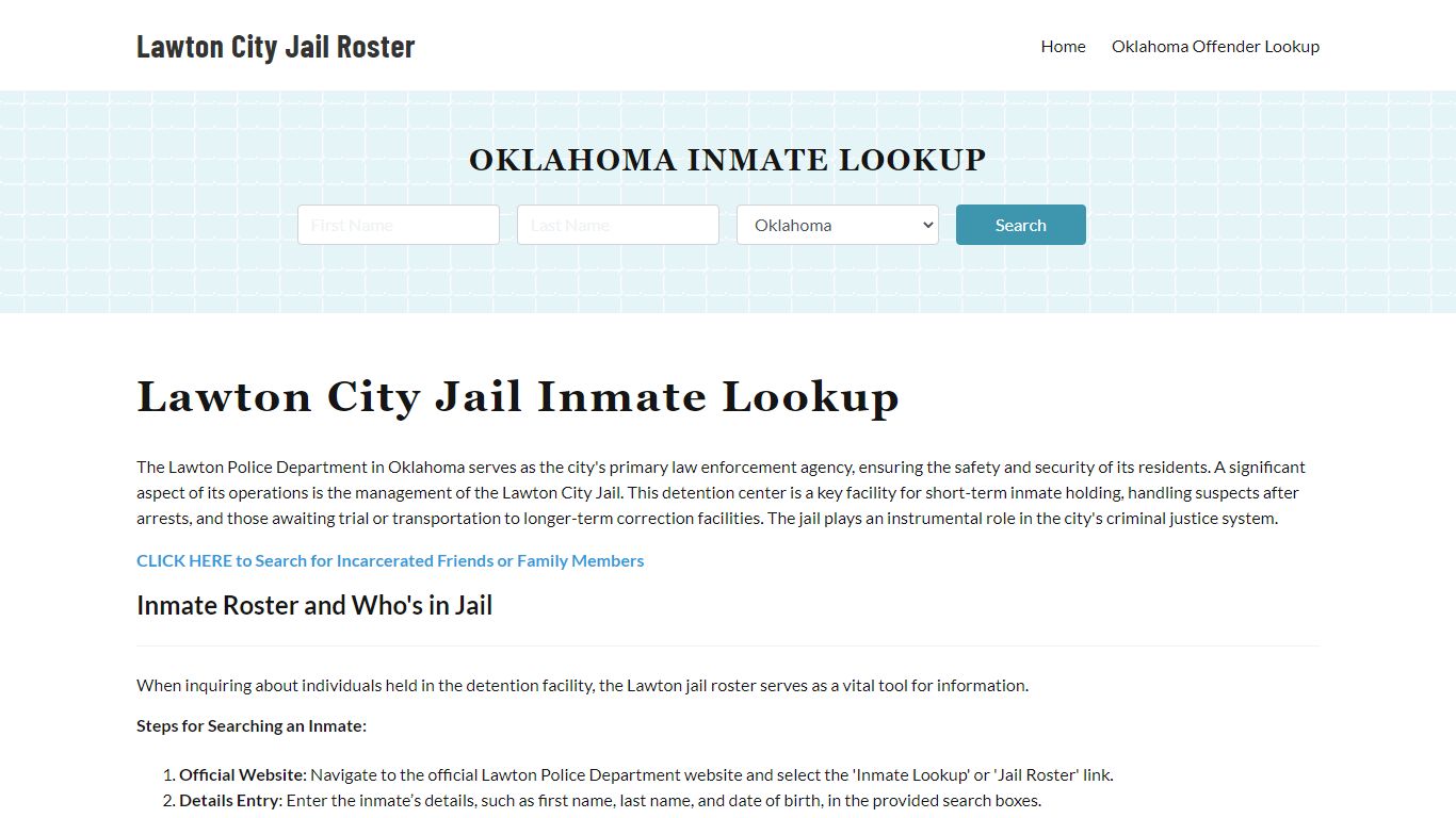 Lawton Police Department & City Jail, OK Inmate Roster, Arrests, Mugshots